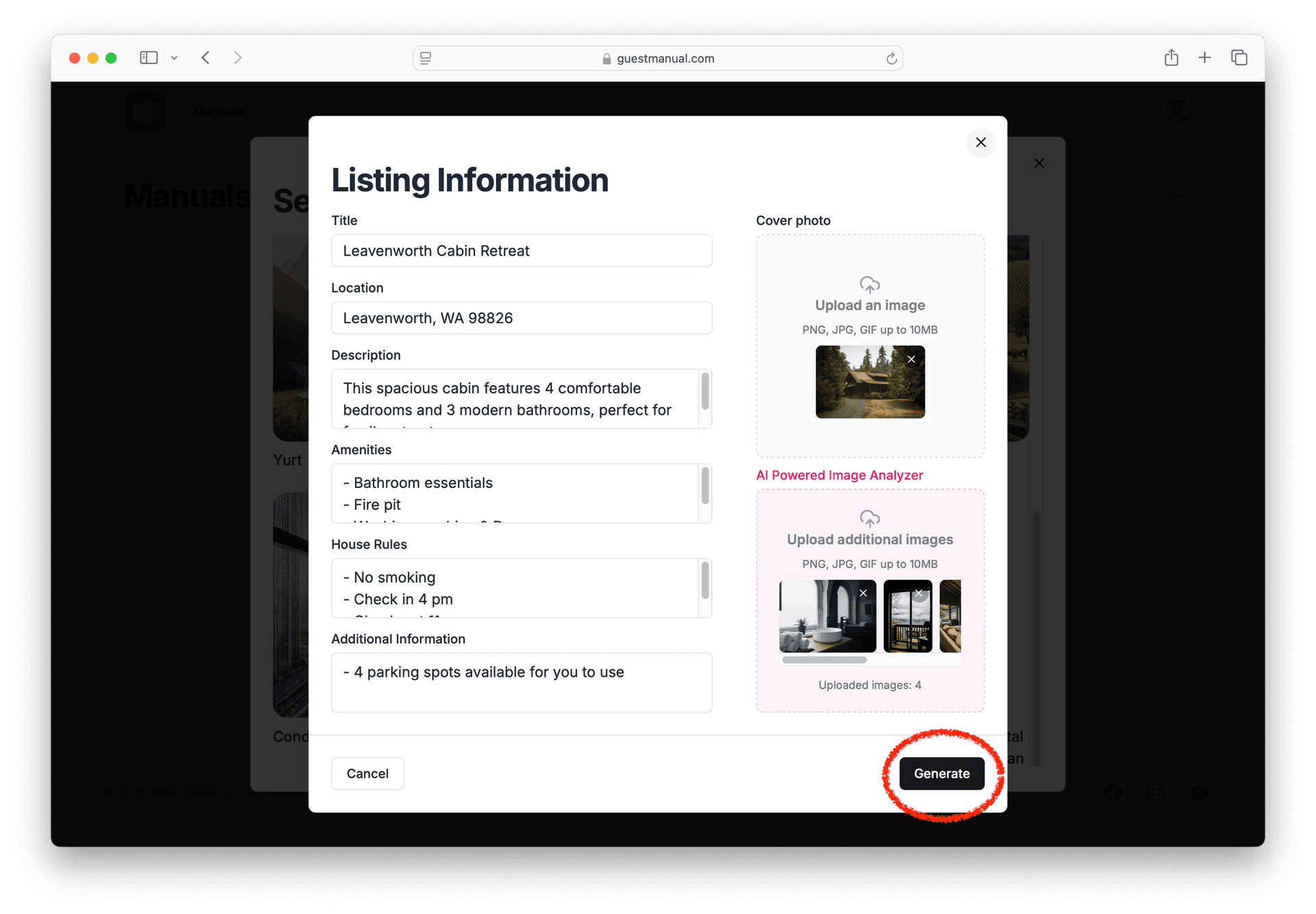 Enter listing information